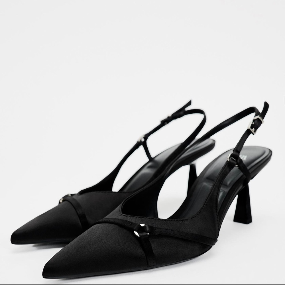 Black Zara Strappy Heeled Slingbacks